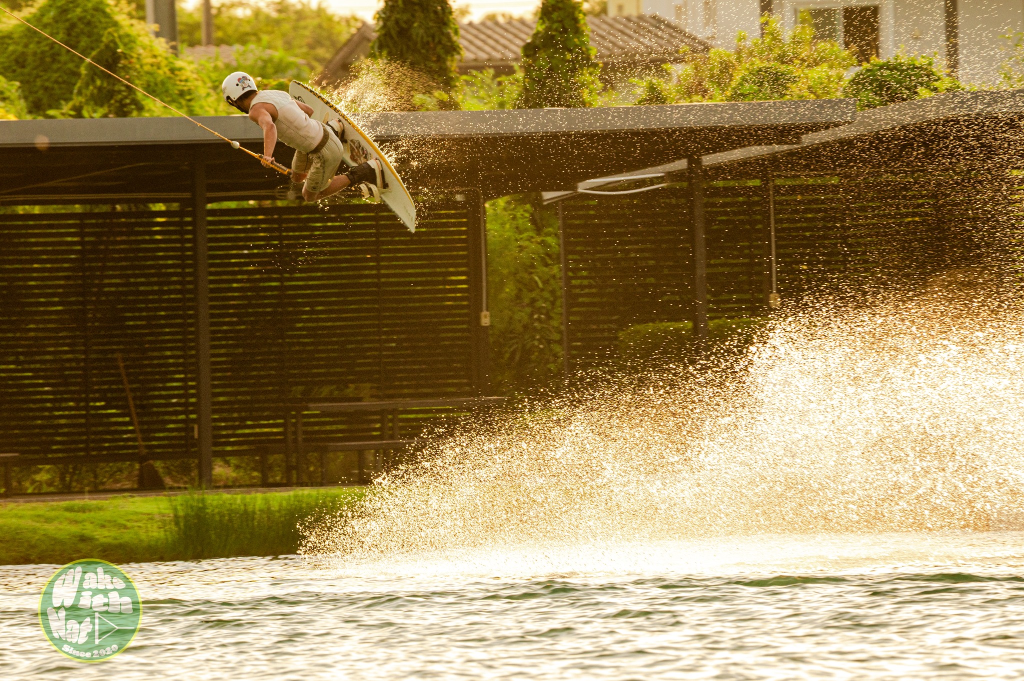 Aerial grab over the lake at ESC Thai Wake Park, best cable park Thailand