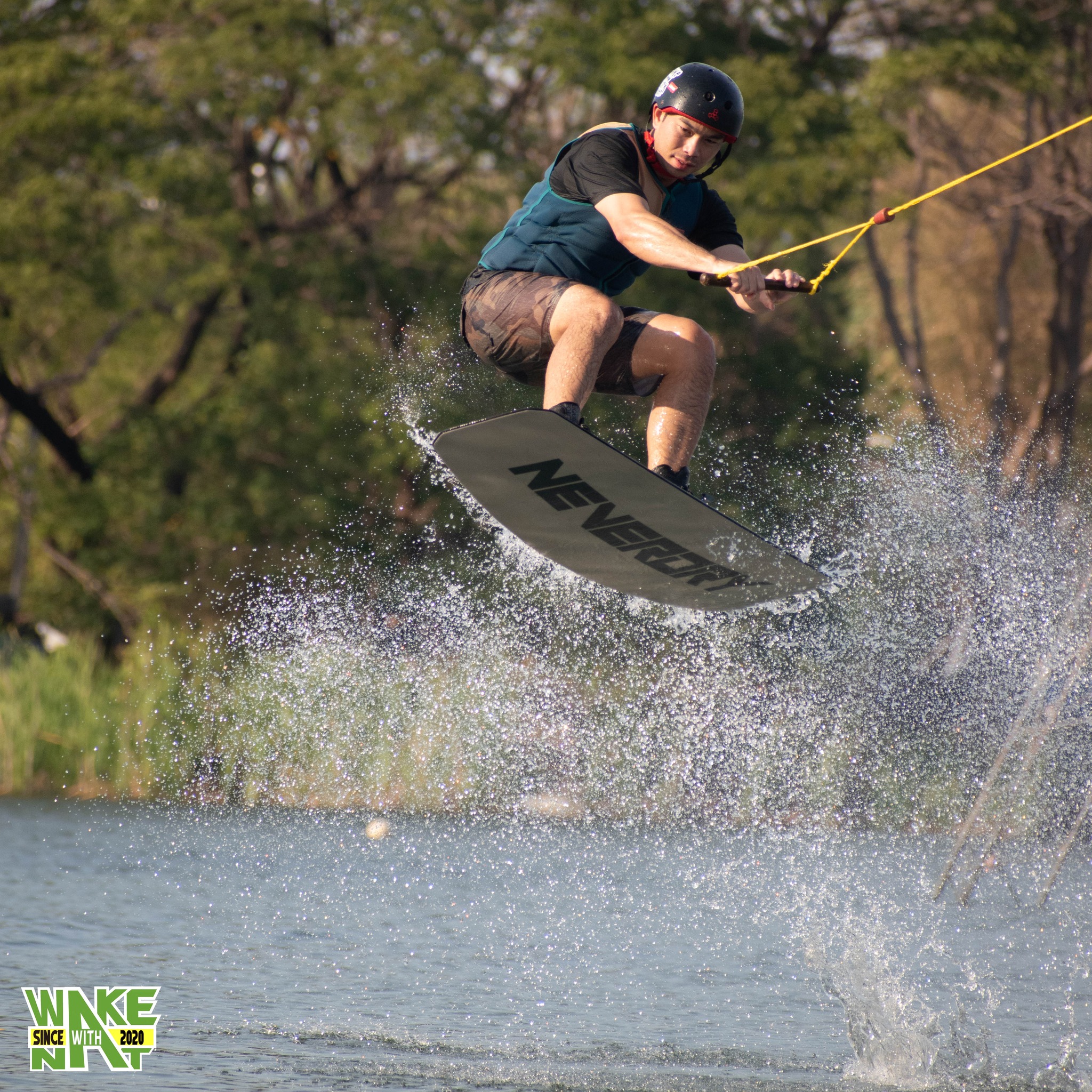 Sunset wakeboarding session at Taco Lake cable park Thailand