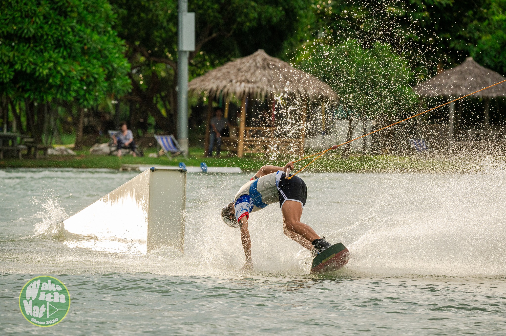 Rider throwing a tantrum trick at Thai Wake Park Lumlukka Thailand