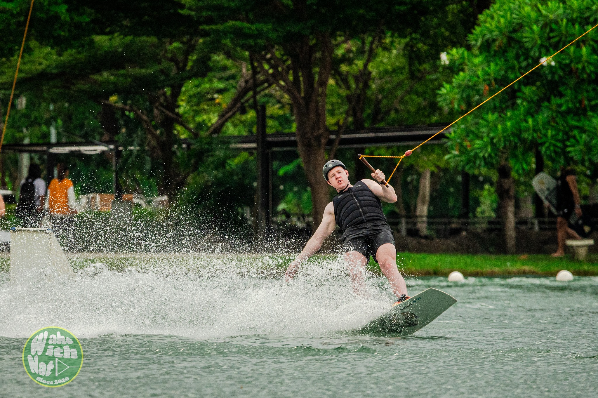 Wakeboarding action shot at TWP Lumlukka cable park outside Bangkok