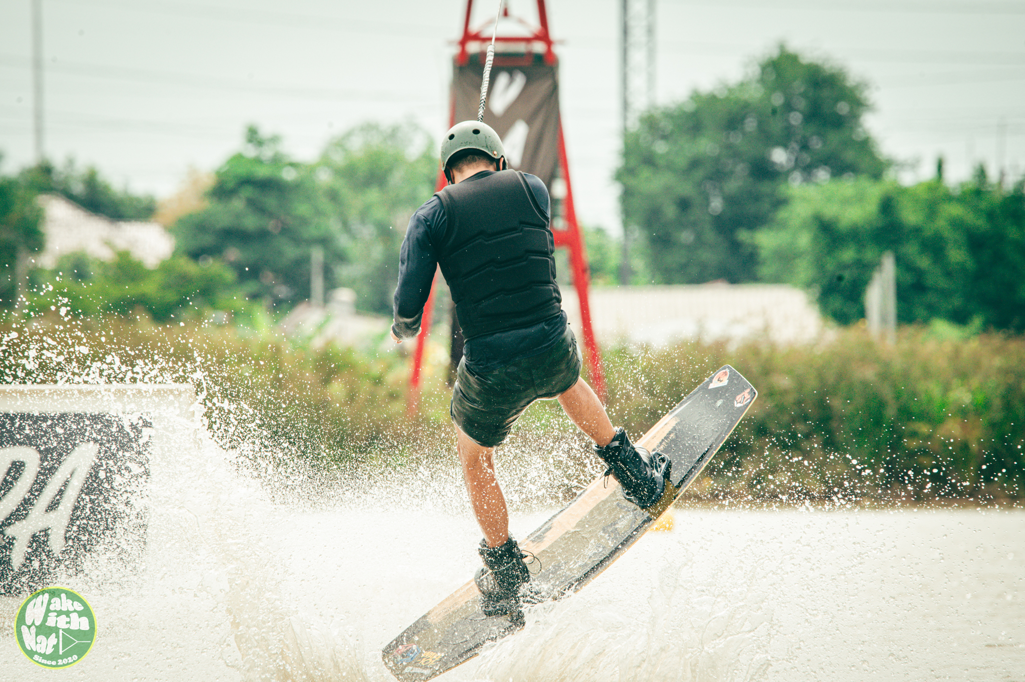 Wakeboarding action shot at Varapa Wakepark cable park Thailand